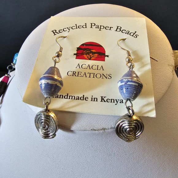New Recycled Paper Beads Acacia Creation Artisan Necklace Earings Studio Kenya - Picture 3 of 14
